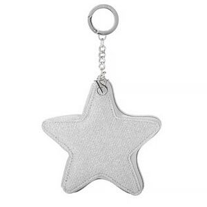 Victoria’s Secret Silver Sparkle Star Pouch Keychain Logo Full Zip Coin Purse